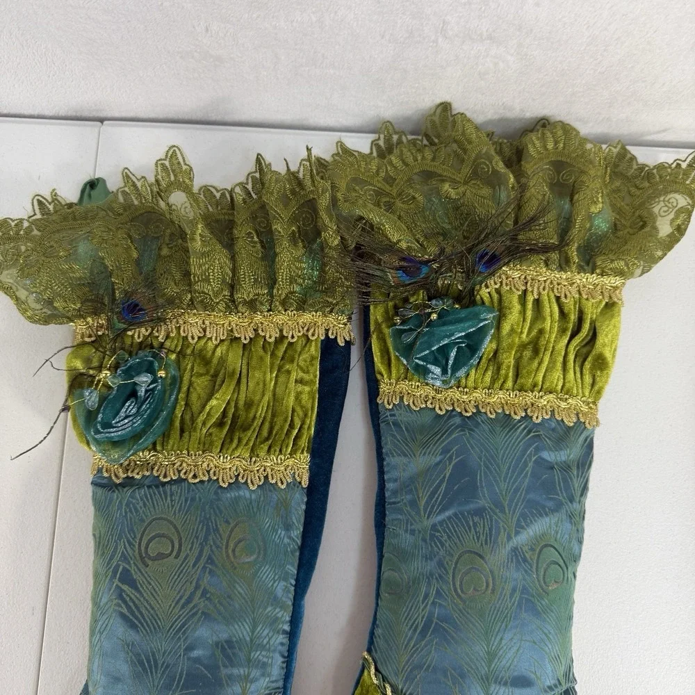 Pier 1 Peacock Boot Stockings Set Of 2 Victorian Velvet Glam Fancy Christmas‎